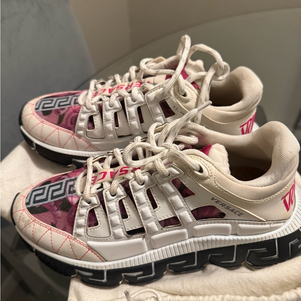 Versace Women's Pink and White Sneakers